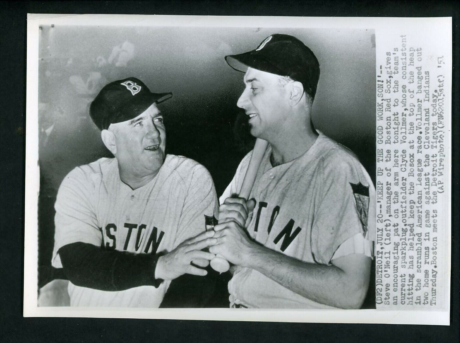 Manager Steve O'Neill & Clyde Vollmer 1951 Press Photo Poster painting Boston Red Sox