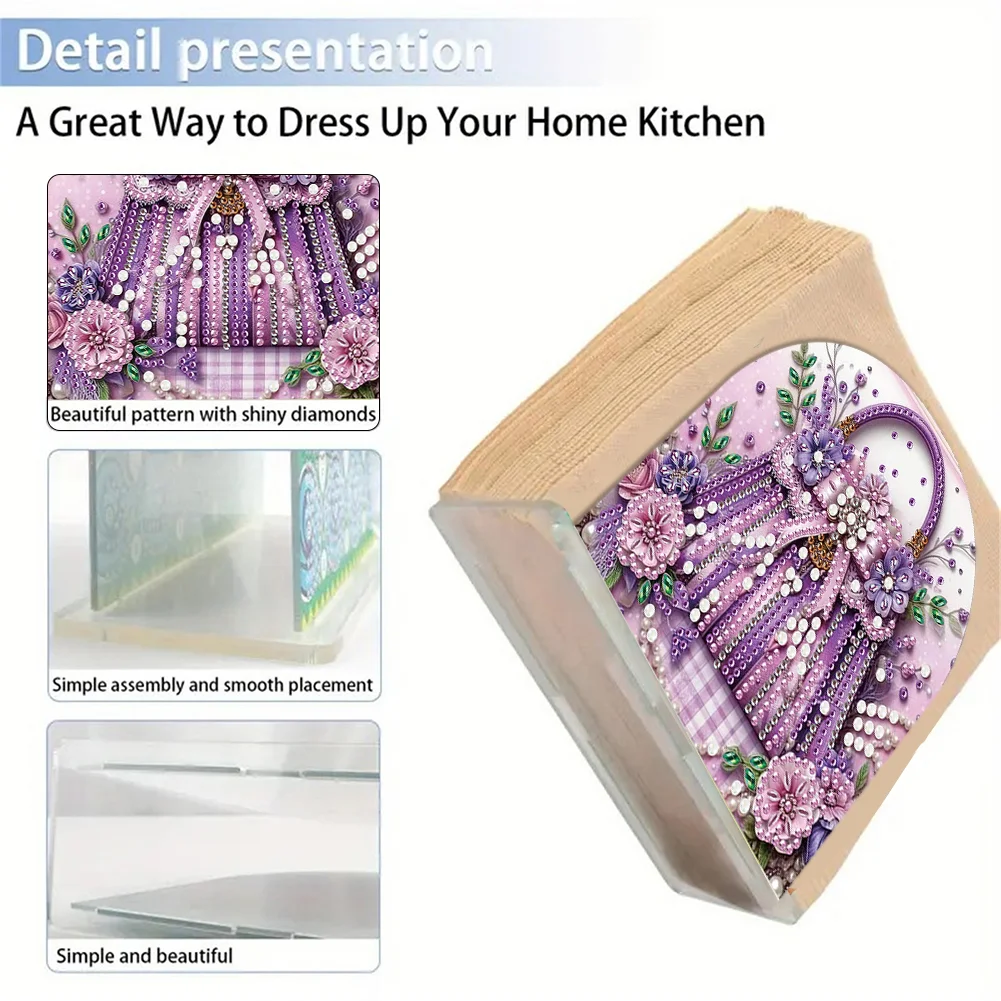 DIY Purple Bag Acrylic Napkin Holder Diamond Painting Kit for Home Table Decor