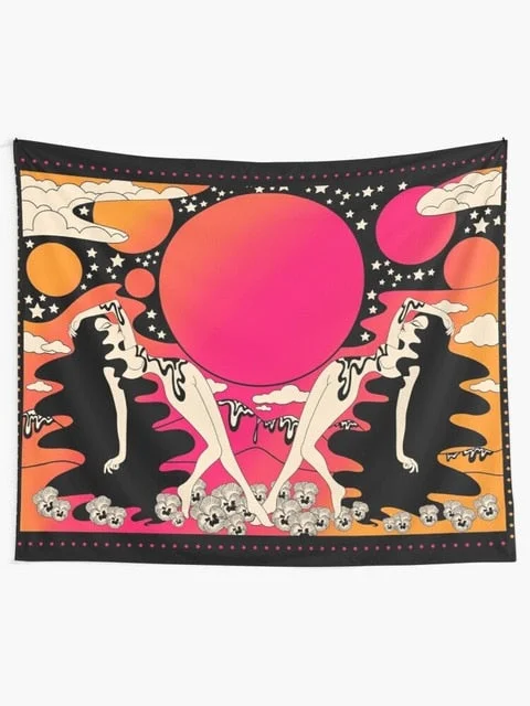 Vintage Sun Tapestry Wall Hanging 80s Retro Boho Decoration Home Decor Magic Tarot Tapestry Wall Decor Psychedelic Wall Prints