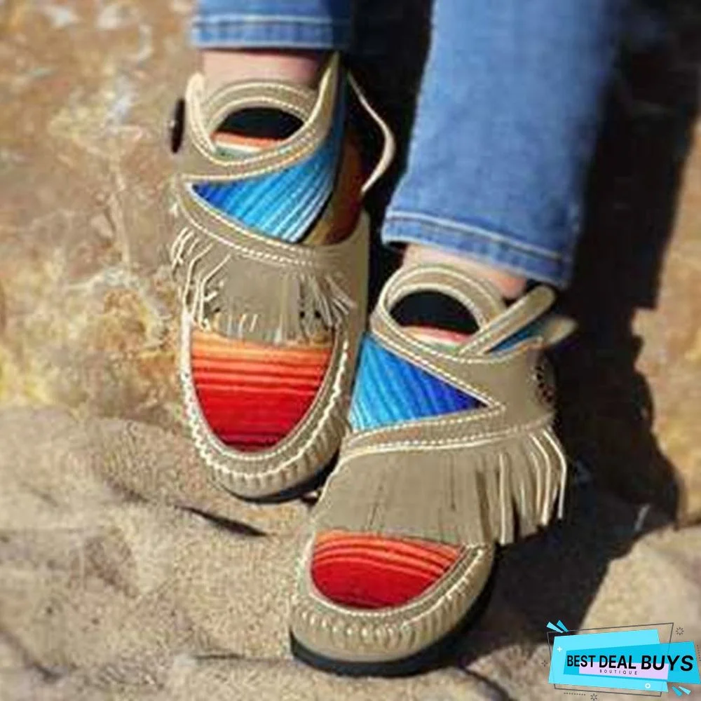 Color Matching Tassels Hook and Loop Martin Boots Plus Size Short Boots Women