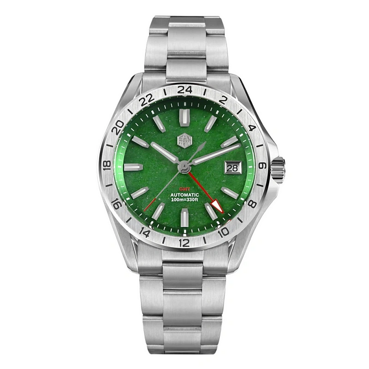 【値下げしました】San Martin SN0129 G Aventurine San Martin SN0129 39mm GMT Men Watch Aventurine Gemstone