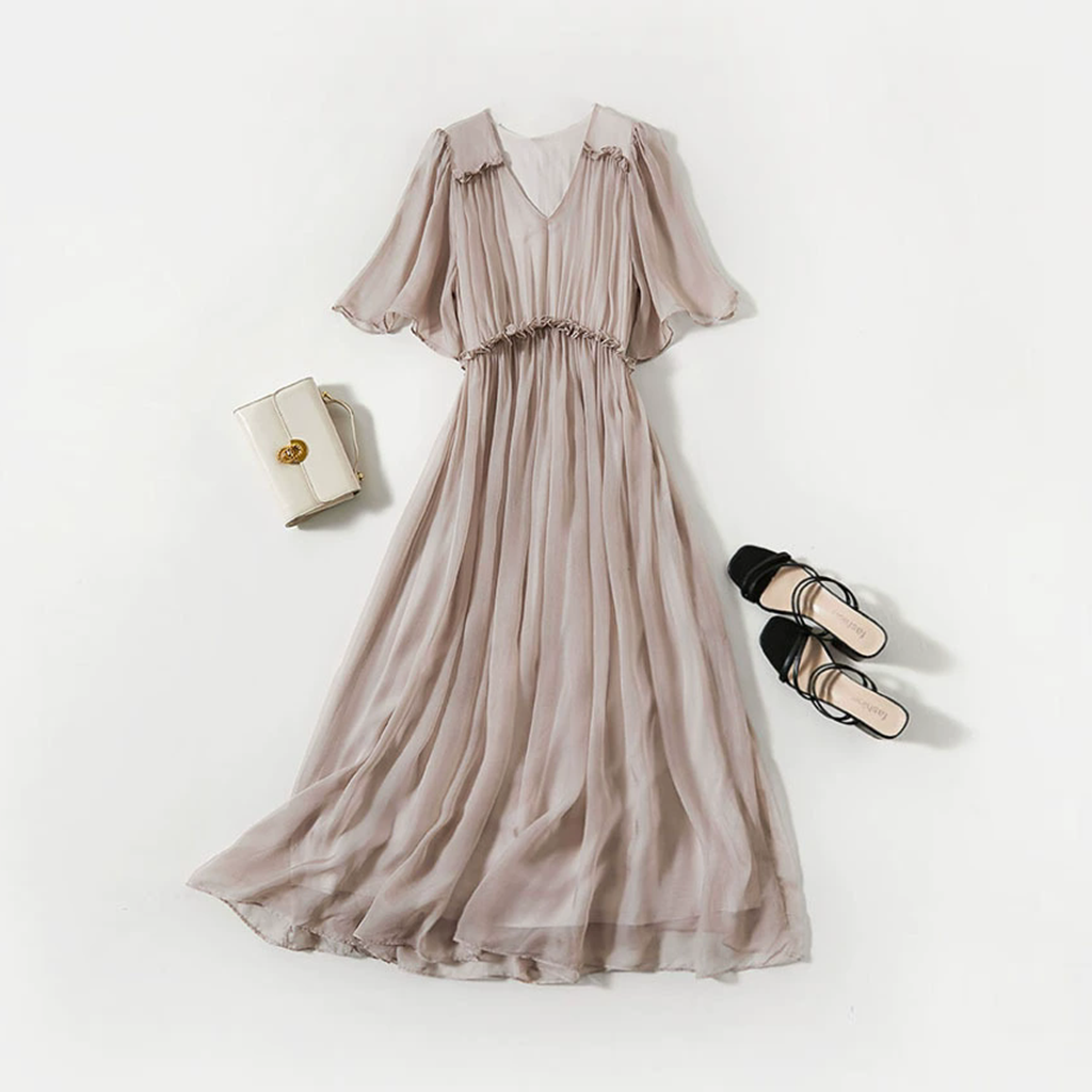 Solid Silk Dress Pleated For Work REAL SILK LIFE