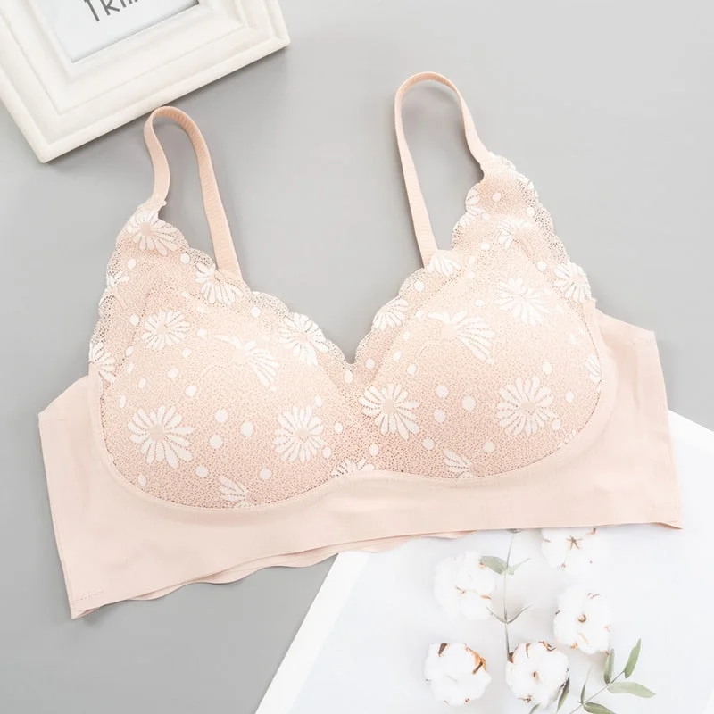 Seamless Underwear Full Wing Lace Latex Seperate Cup Sexy Beauty Back NO Steel Ring Soft Comfortable Vest One-piece Bra