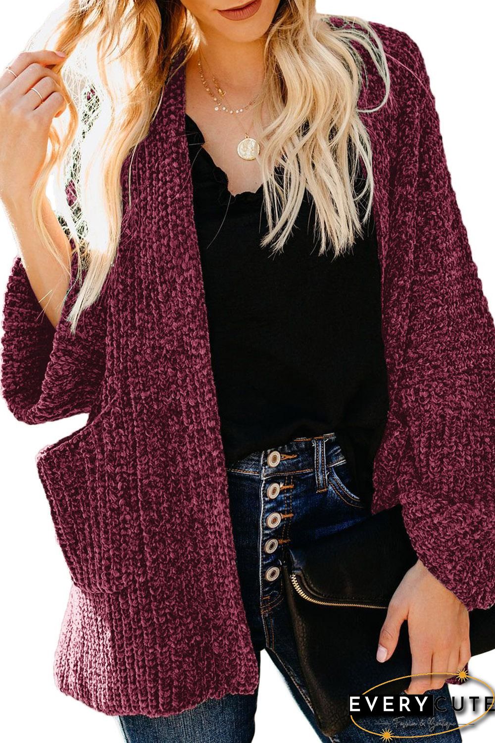 Red Norway Chenille Pocketed Cardigan