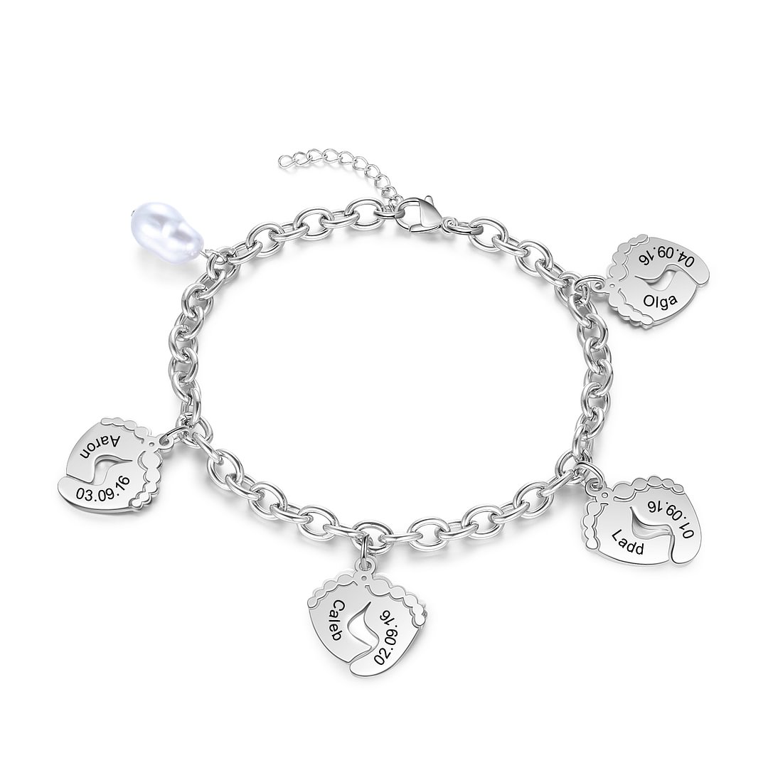 Bracelet 4 Prenom Personnalise Pied Bebe Avec Perle