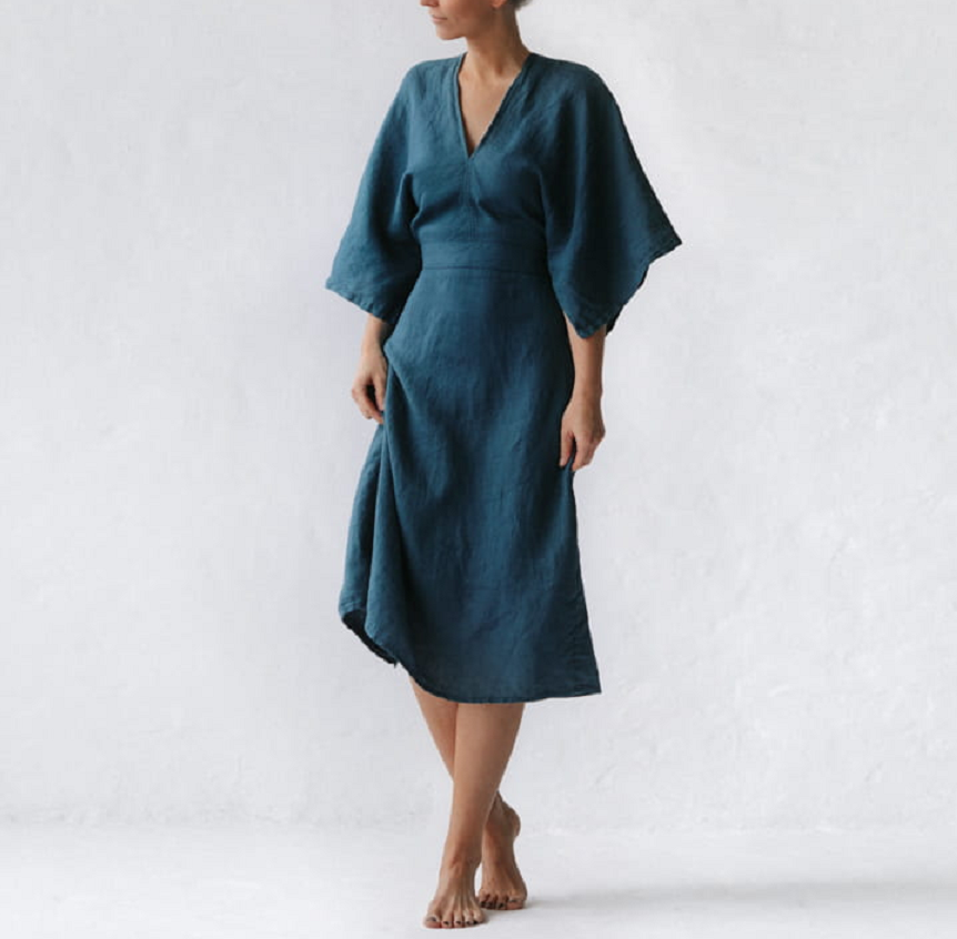 blue linen dress uk