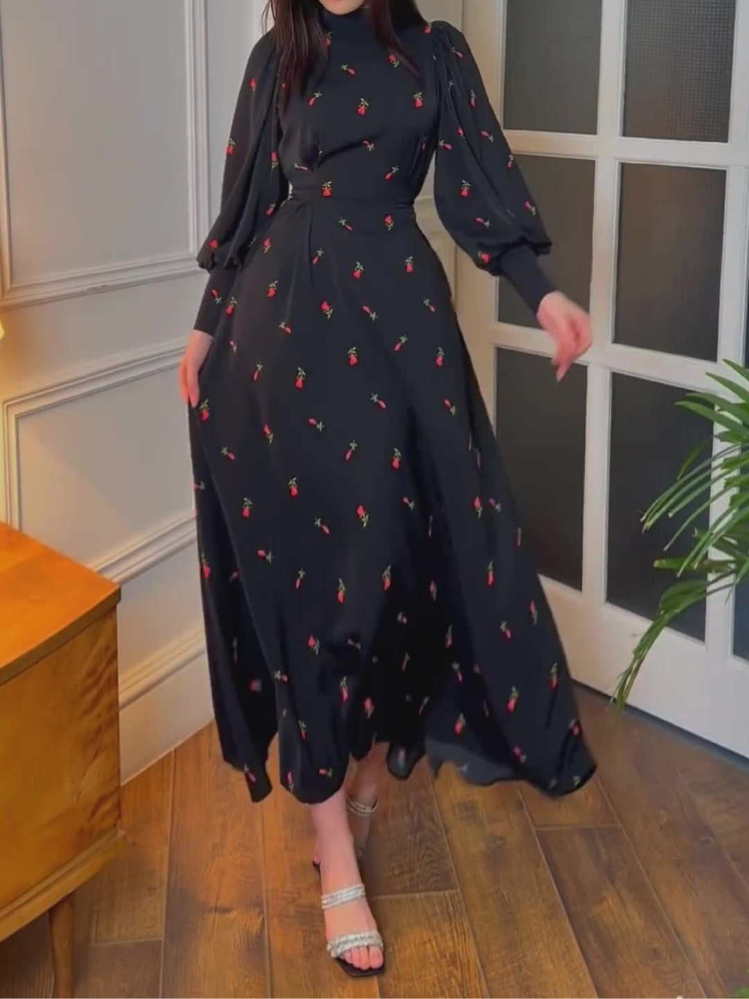 Elegant Loose Lace-up Printed Satin Dress | Oxredo Shop Ramadan Sale