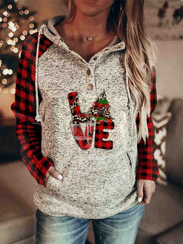 Red Plaid Women's Hoodie Christmas Print