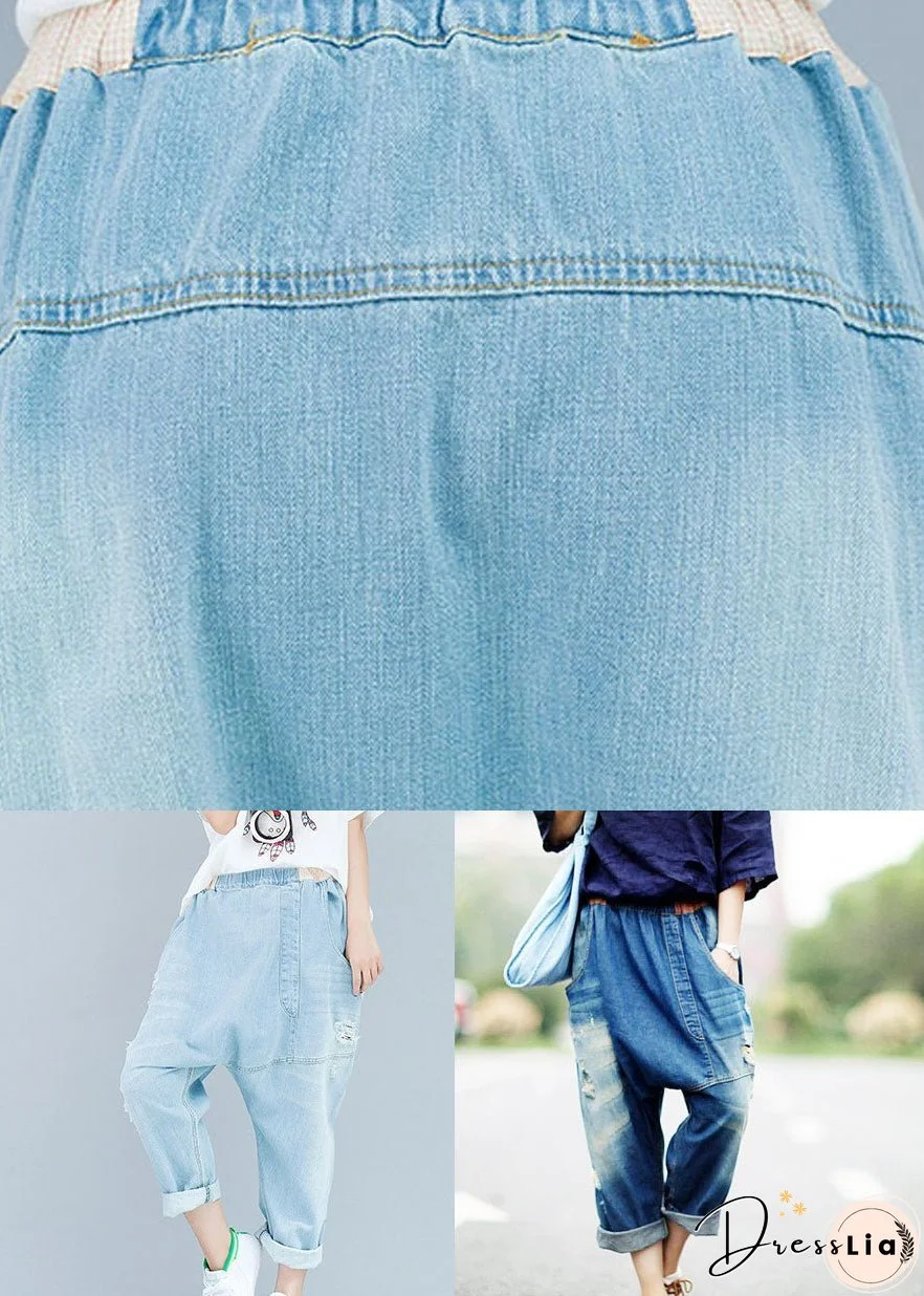 Navy Pockets Patchwork Ripped Jeans Pants Spring