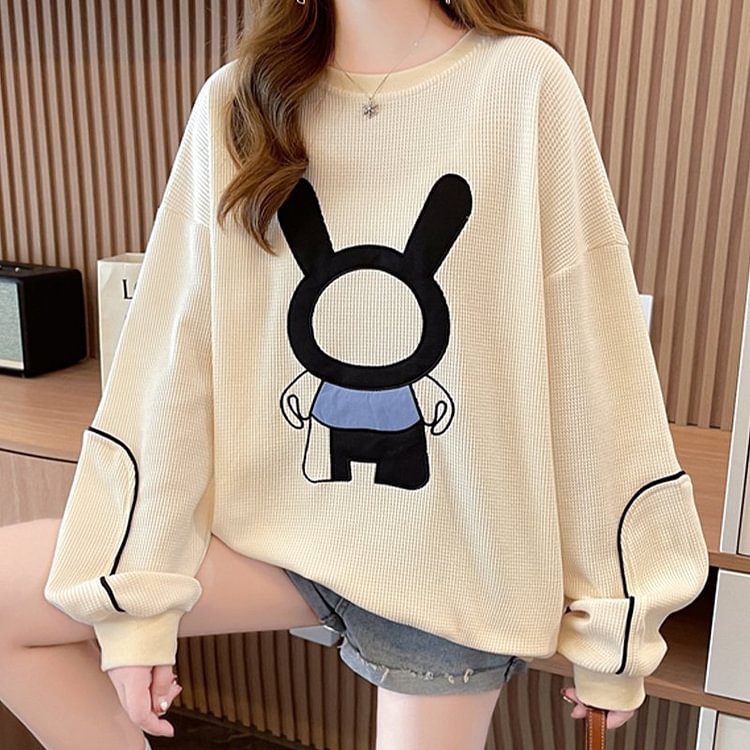 Cartoon Shift Casual Embroidered Sweatshirt QueenFunky