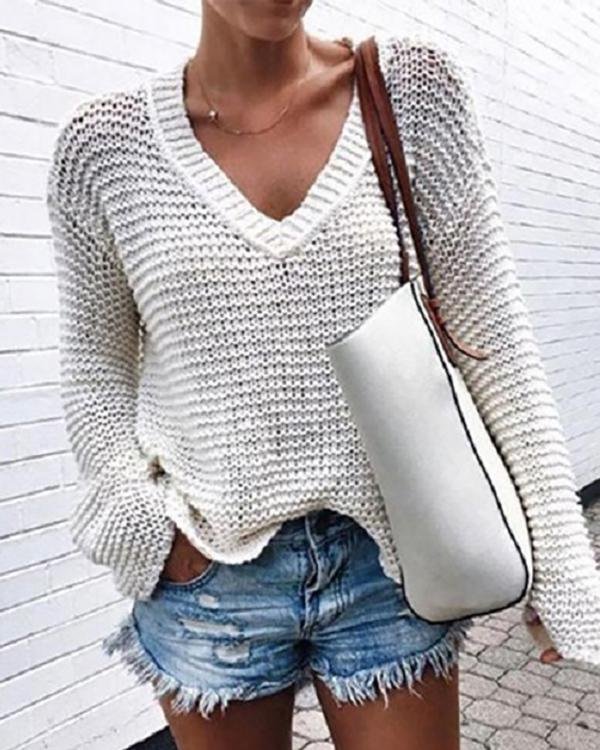 Ladies V-neck Knitted Sweater - Chicaggo