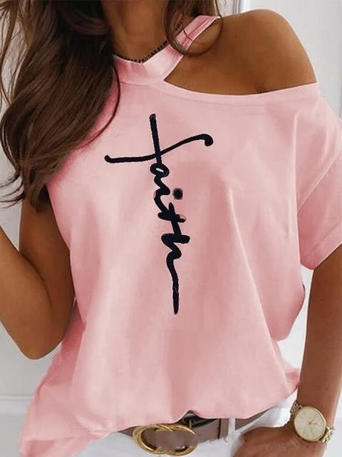 Faith Print Cold Shoulder T-Shirt