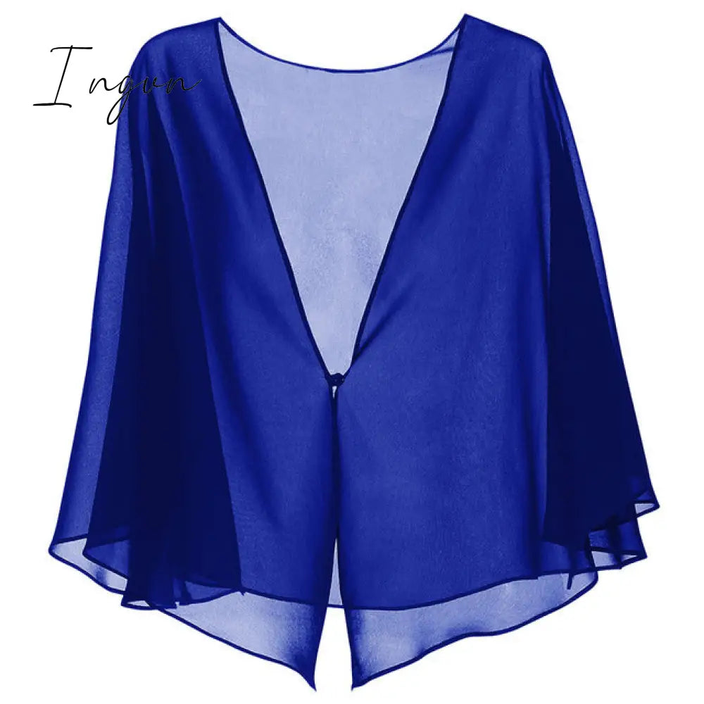 Ingvn - Womens Fashion Women Black Chiffon Bolero Prom Party V - Neck With Button Shrug Elegant