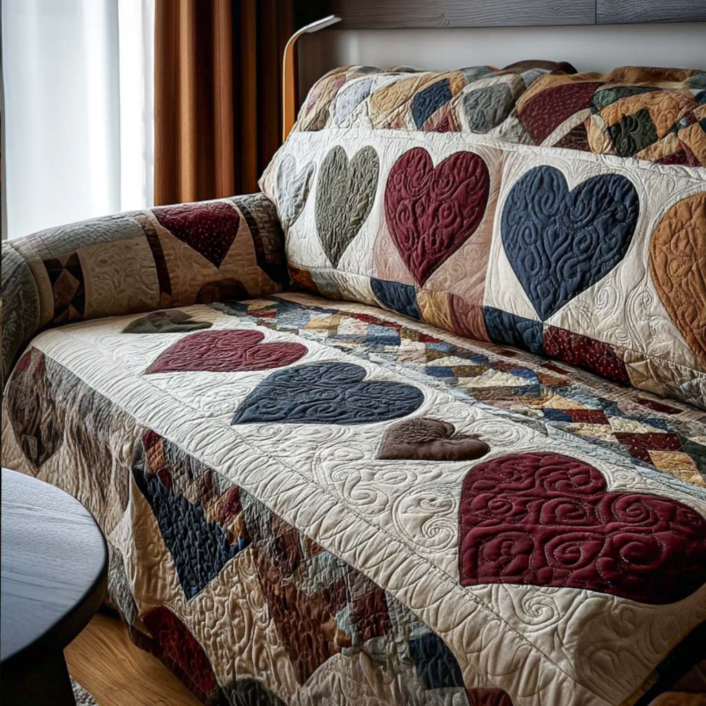 Cozy Hearts Quilted Sofa Cover NCU0NT11518 everthome