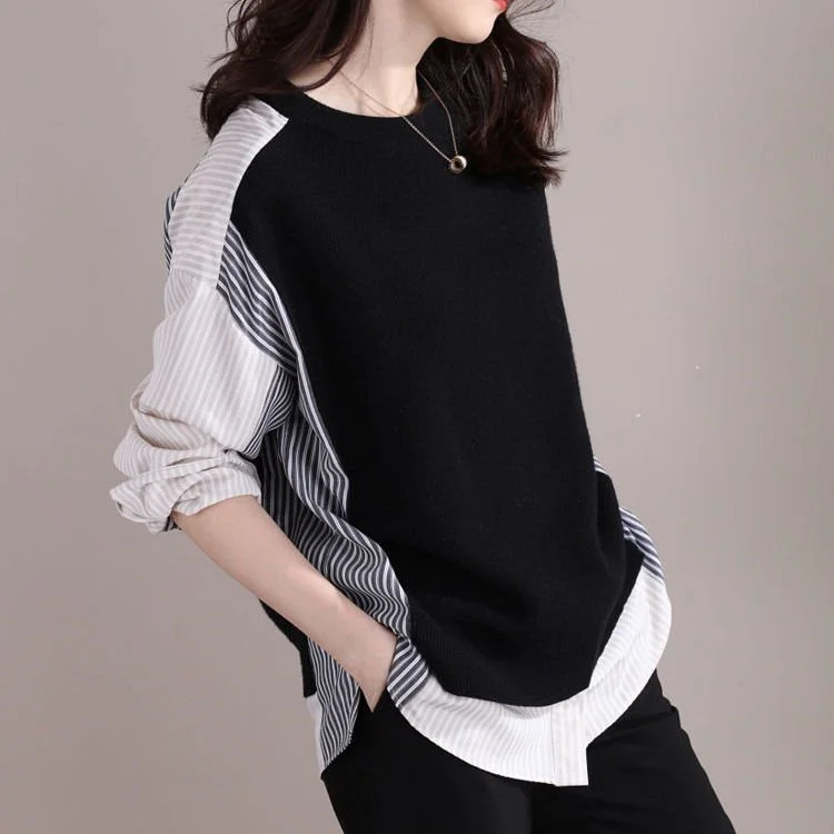 Black Long Sleeve Paneled Shirts & Tops QueenFunky