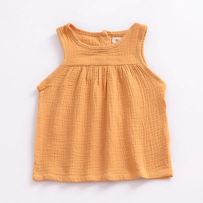 Baby Girls Summer T Shirts Linen Cotton Kids Sleeveless Top Tees Children's Clothing Newborn Vest Tops Toddler Clothes 0-4Y