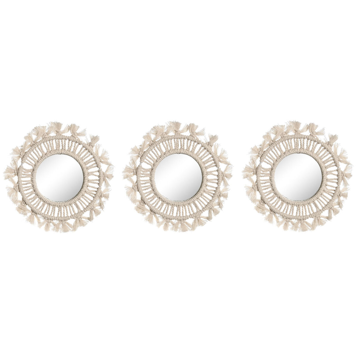 Mirror Set Home ESPRIT White Boho 20 x 1 x 20 cm (3 Pieces)