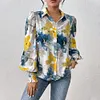 Gioiacombo&trade; Camicia a maniche lunghe stampata ampia da donna primaverile e autunnale