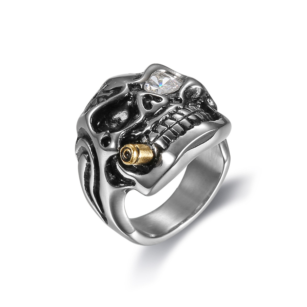 White-eyed Golden Pipe Titanium Steel Skull Ring