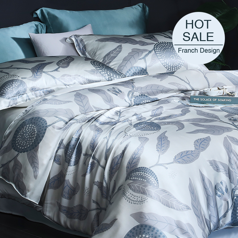 Leaves Printed Silk Duvet Cover Set Bedding Set| 4pcs-RealSilkLife
