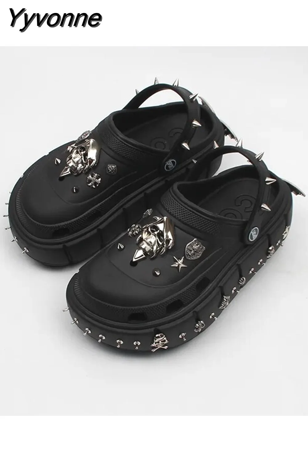 Yyvonne NEW punk metal rivets Sandals Women Slippers Platform Sandals Outdoor Clogs Thick Street Beach Slippers Flip Flops Garden Shoes 715-1