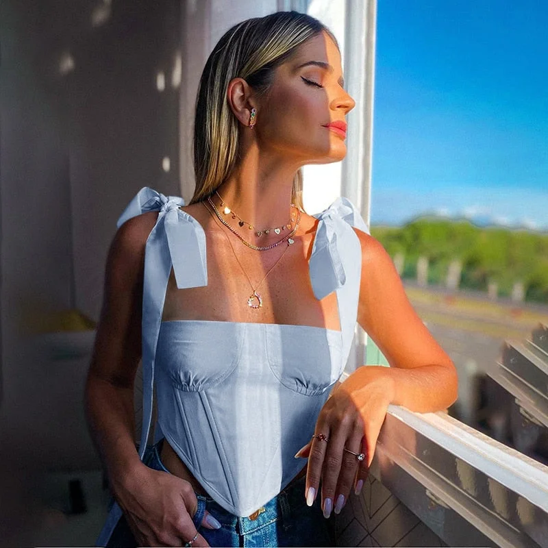 WannaThis Tank Tops Women Sleeveless Square Collar Camisole Casual Backless Crop Top Bandage Patchwork Summer Asymmetric Costume