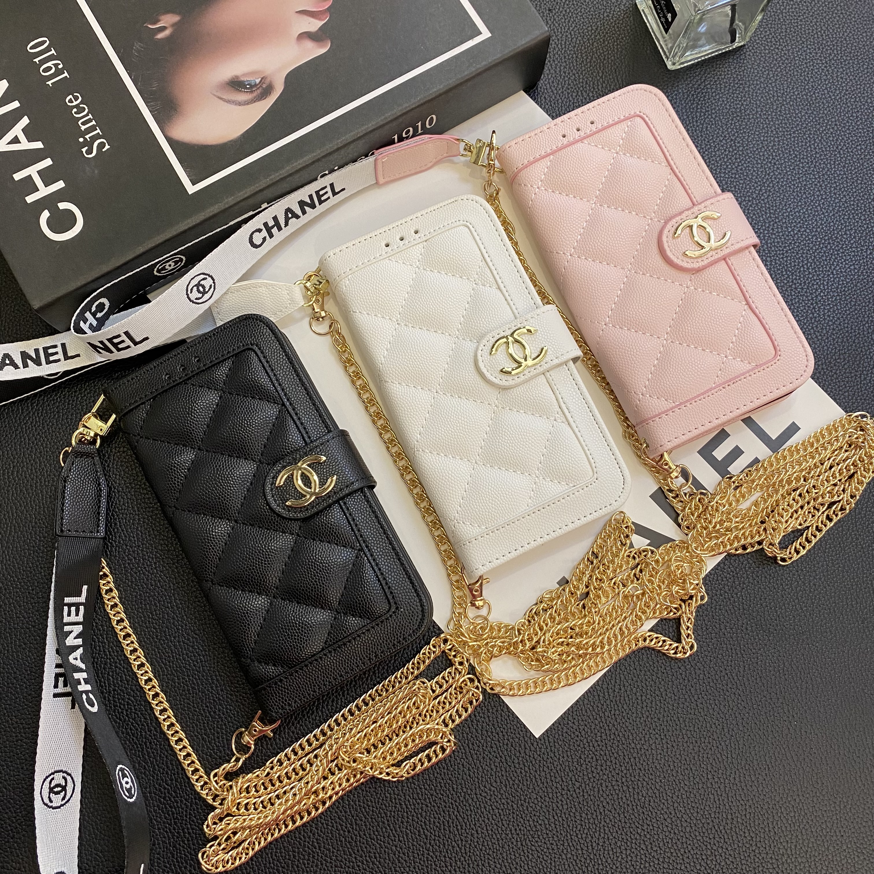 Chanel Genuine Leather Wallet Leather Crossbody Bag Apple iPhone Case
