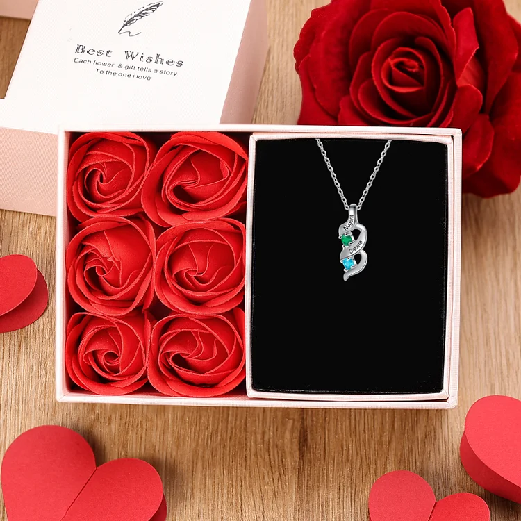 Personalized Mother Necklace Cascading Pendant with 2 Birthstones Mother's Day