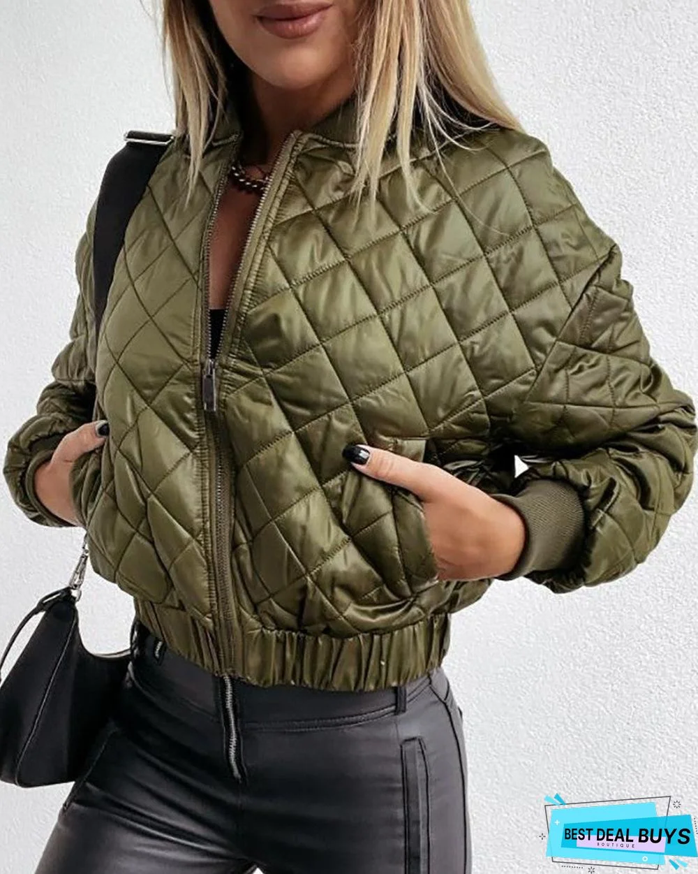 Quilted Long Sleeve Zipper Design Puffer Jacket