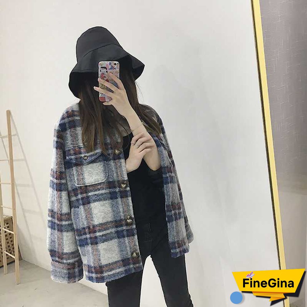 Dyed Pocket Overshirt Check Wool Blend Shirt Jacket