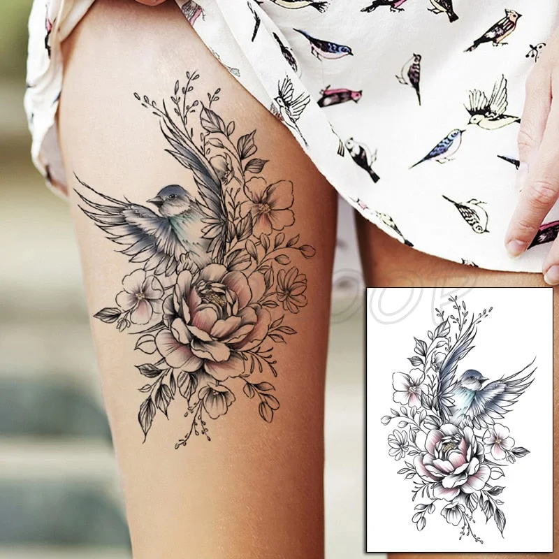 Temporary Tattoo Stickers Rose Sapphire Red Flower Fake Tatto Waterproof Tatoo Back Leg Arm Belly Big Size for Women Men Girl