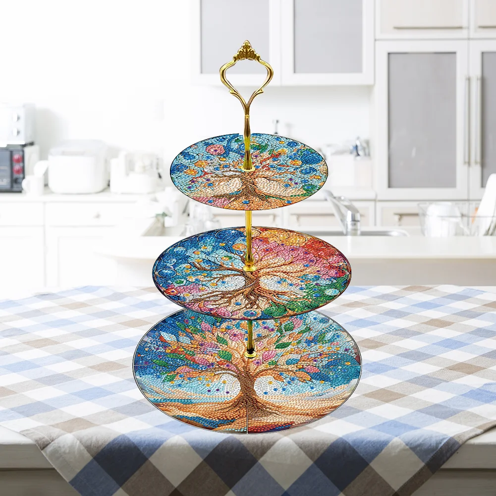 3 Tier Tree Of Life Round Diamond Painting Tray Food Plate for Adults Beginners