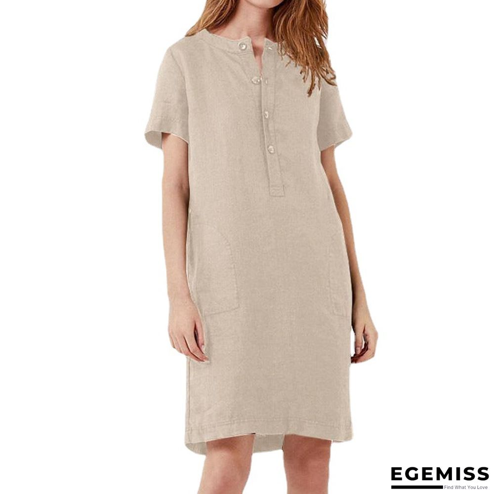 Cotton and Linen Loose Short Sleeve Midlength Dress | EGEMISS