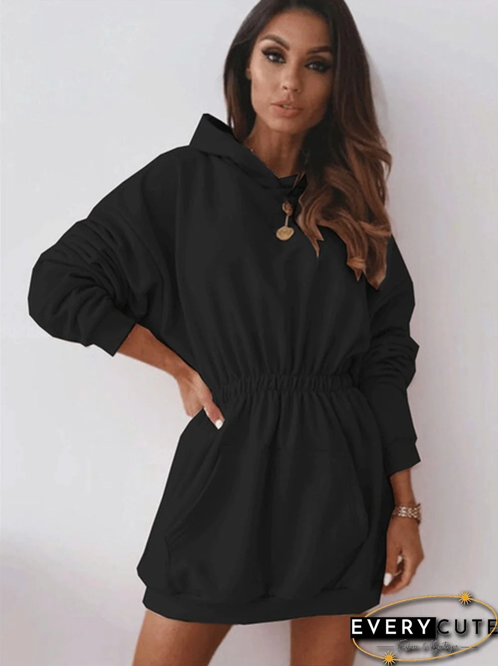 Women Fashion Long Sleeve Casual Dress Slim Waist Long Sleeve Sports Dress Hoodies Sweatshirts