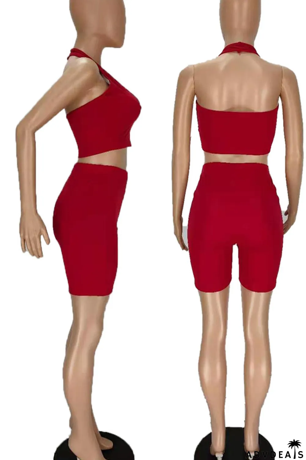 Black Sexy Solid Patchwork V Neck Sleeveless Two Pieces