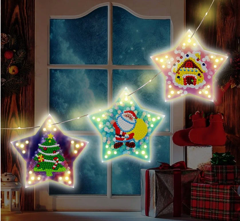 DIY Diamond Painting Christmas Tree LED Hanging Star Lights