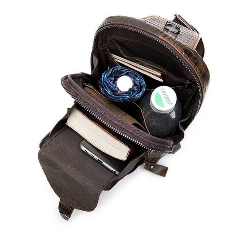 Mens Alligator Pattern Cow Leather Crossbody Bag Chest Bag