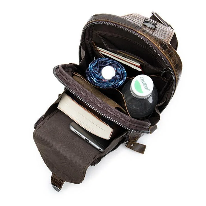 Mens Alligator Pattern Cow Leather Crossbody Bag Chest Bag