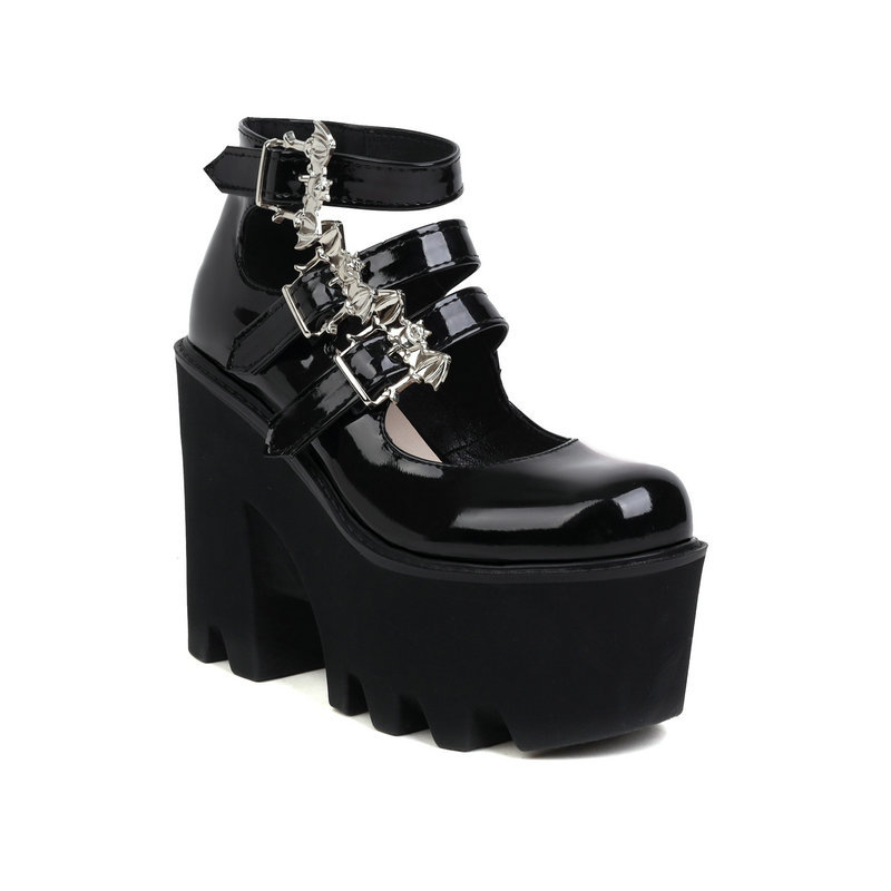 Bat Straps High Chunky Heel Platform Pumps