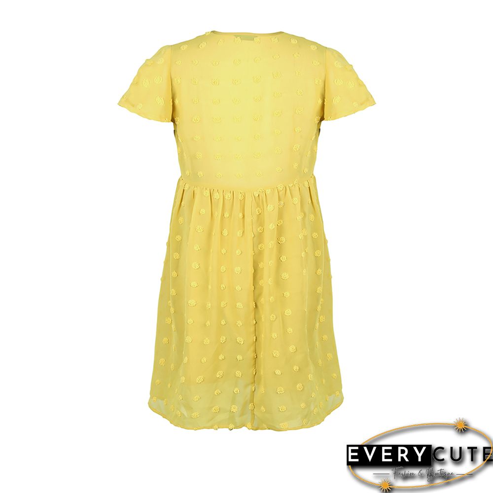 Yellow V Neckline Bowknot Front Mini Dress