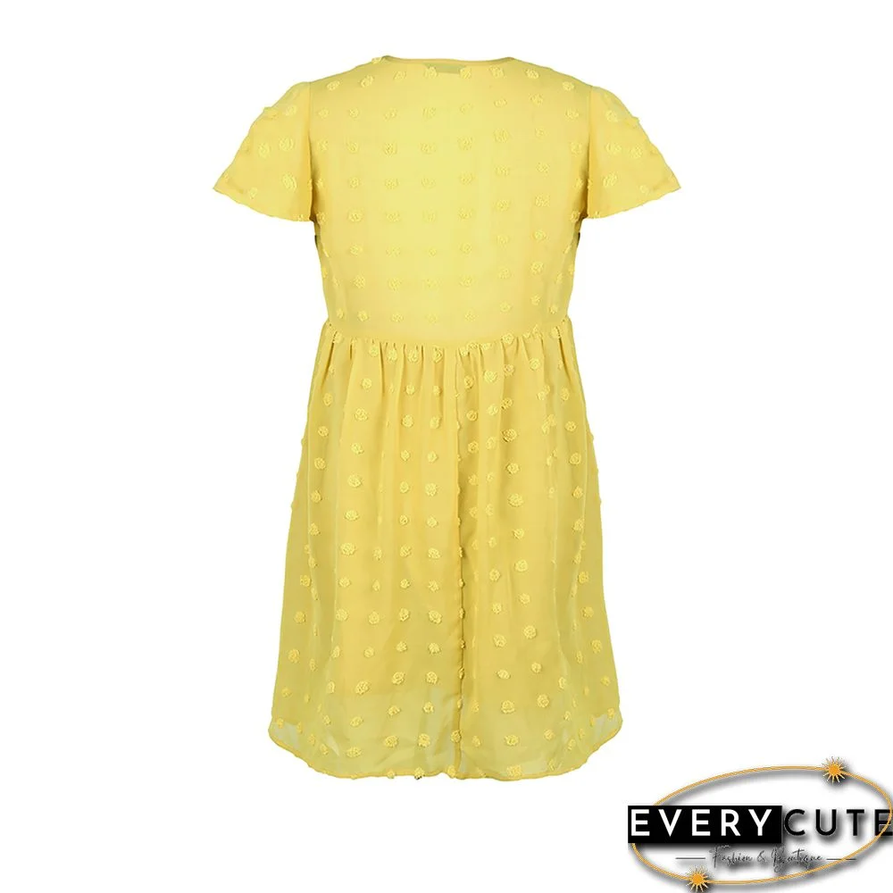 Yellow V Neckline Bowknot Front Mini Dress