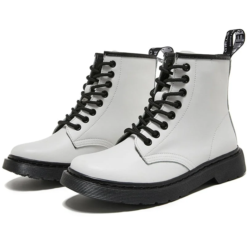Women Boots Soft Leather Shoes Woman White Ankle Boots Motorcycle Boots Female Autumn Winter Shoes Punk Botas Mujer 2020 Spring