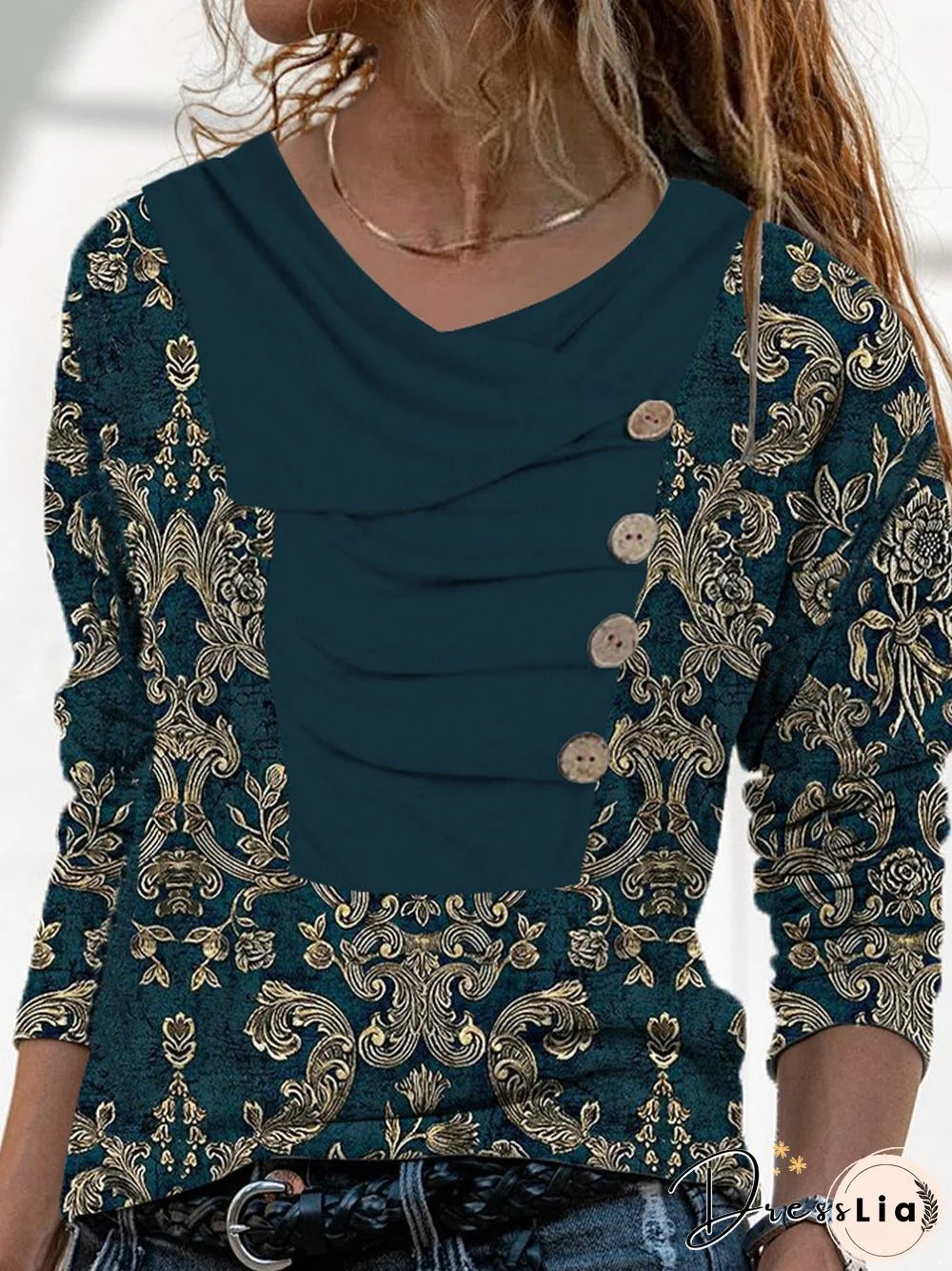 Casual Ethnic Autumn Lightweight Micro-Elasticity Jersey Long sleeve Mid-long Regular Size Tops for Women