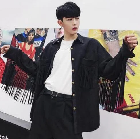 Spring New Men's tassel design punk hip hop Jacket Male Casual Streetwear Hip Hop street style  Coat Men Clothing