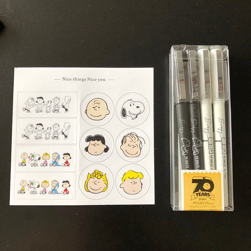 Peanuts Snoopy Rollerball Pens Fine Point Set of 4 Black Liquid Ink Extra Fine 0.5 mm Needle Tip Pen A Cute Shop - Inspired by You For The Cute Soul 