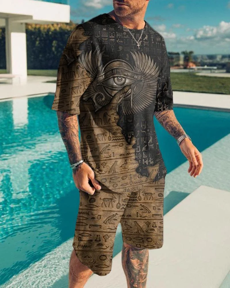 Simple Men's Suit Contrast Print Short-sleeved Shorts