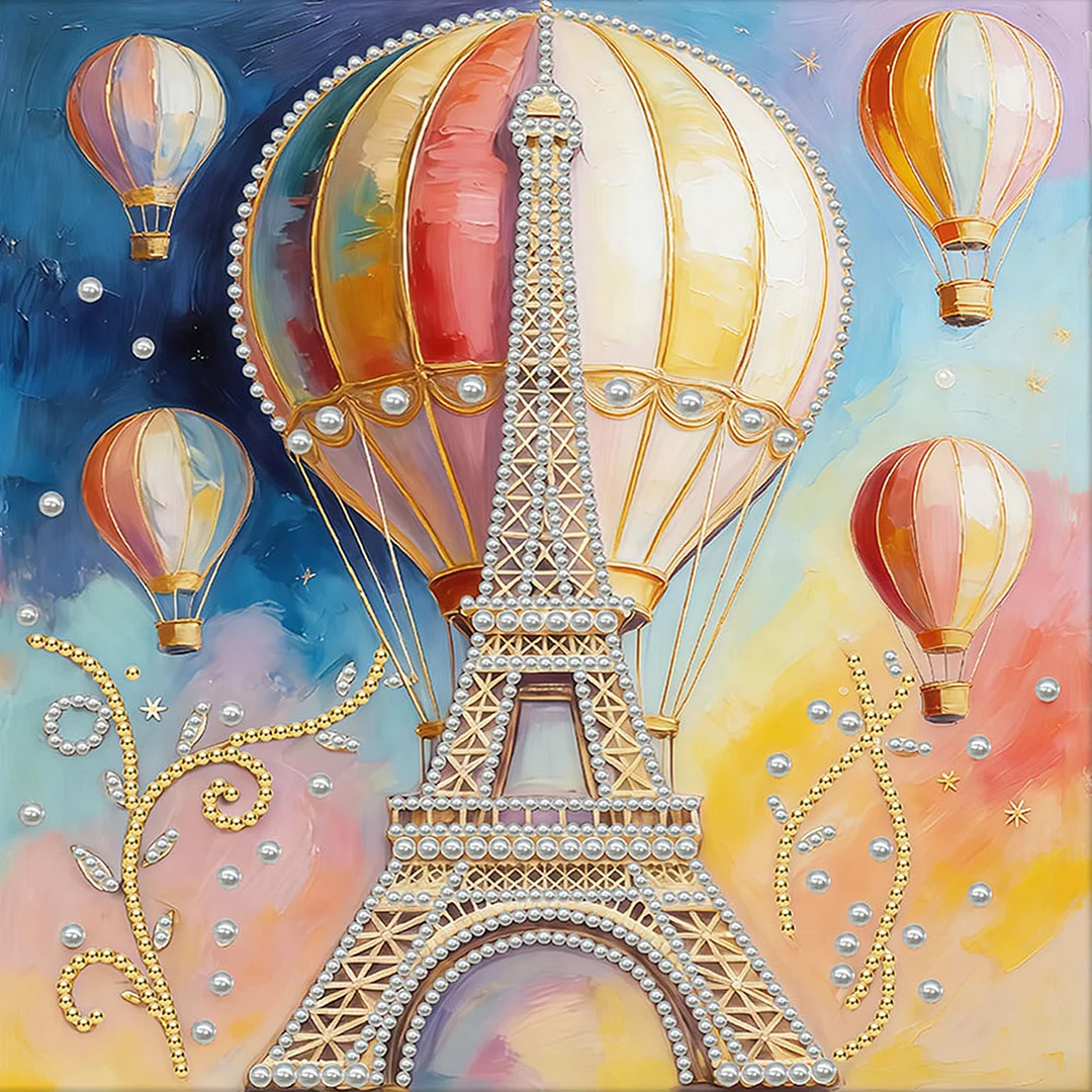 Paris Hot Air Balloon - DIY Pearl Diamond Art Kit With Frame 30*30cm