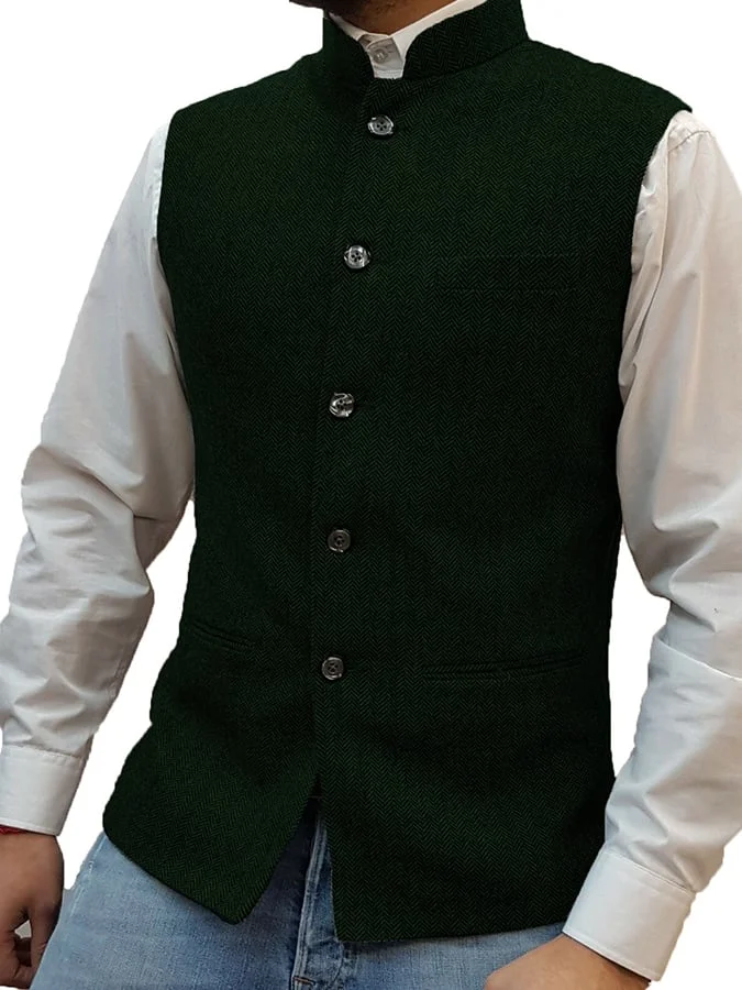 Fashion Temperament Men's Single-Breasted Zhongshan Collar Design Slim Vest Vest