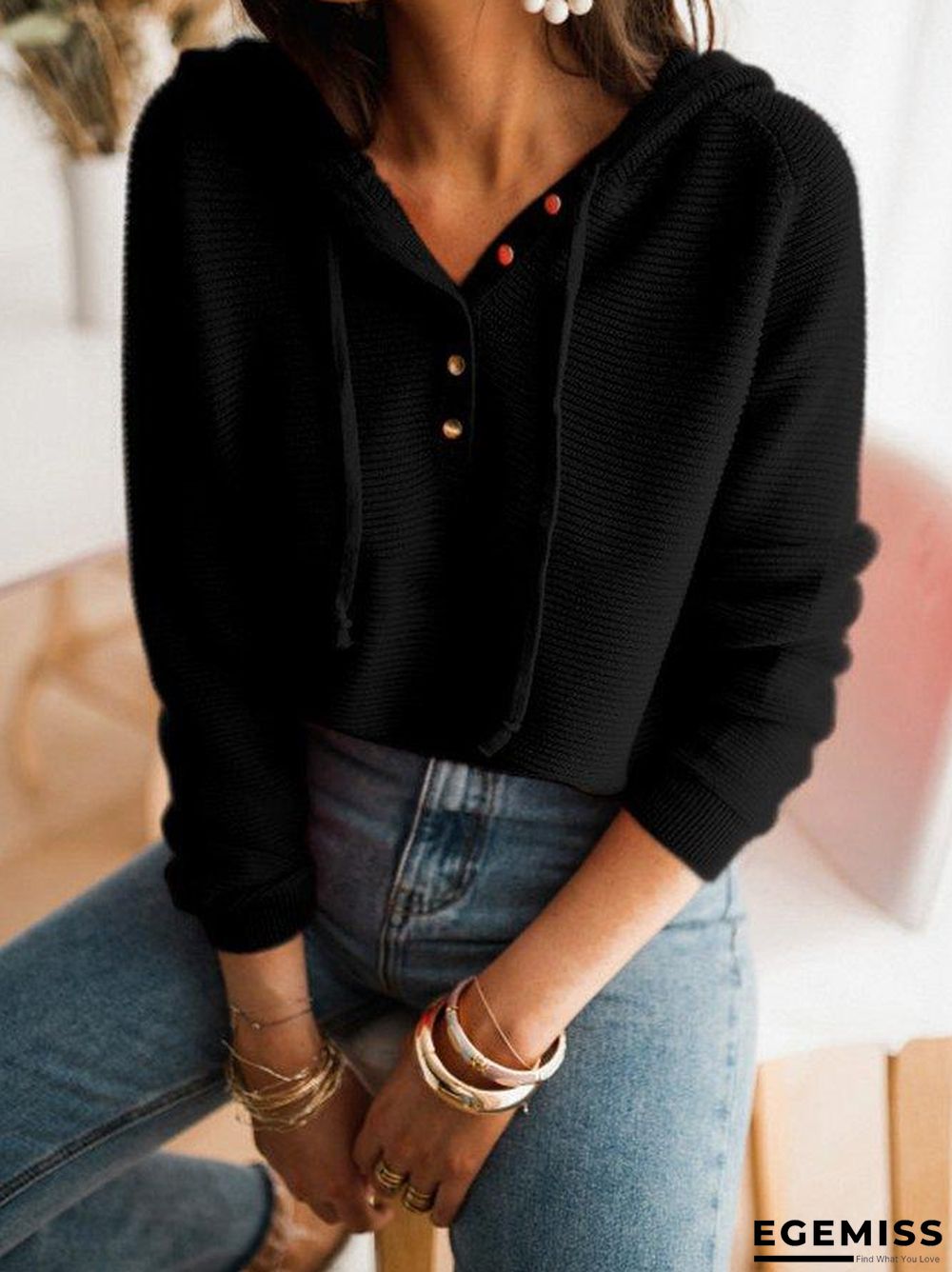 Caramel Black Red Loosen Basics Sweater | EGEMISS