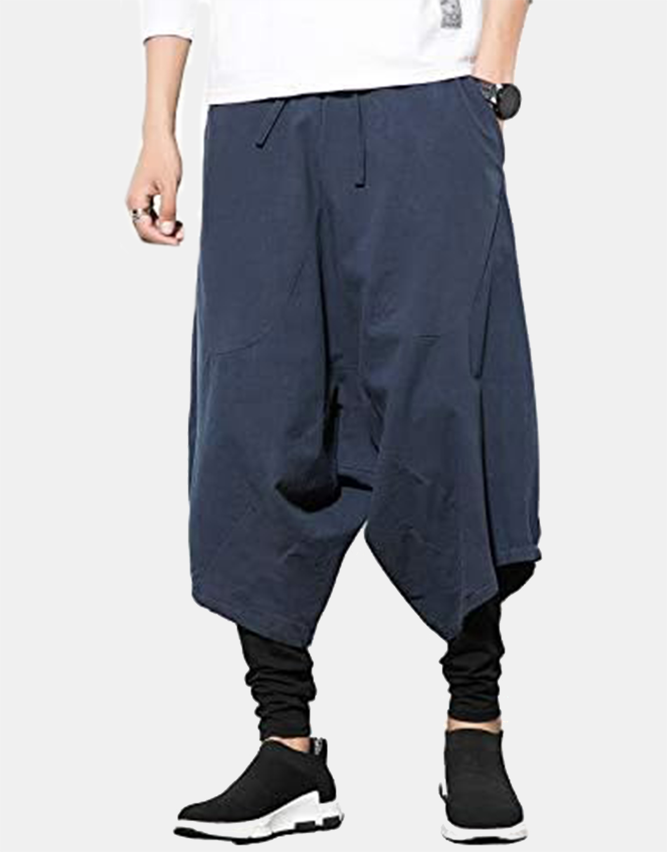Cotton And Linen Low-end Paneled Casual Wide-leg Pants / TECHWEAR CLUB / Techwear